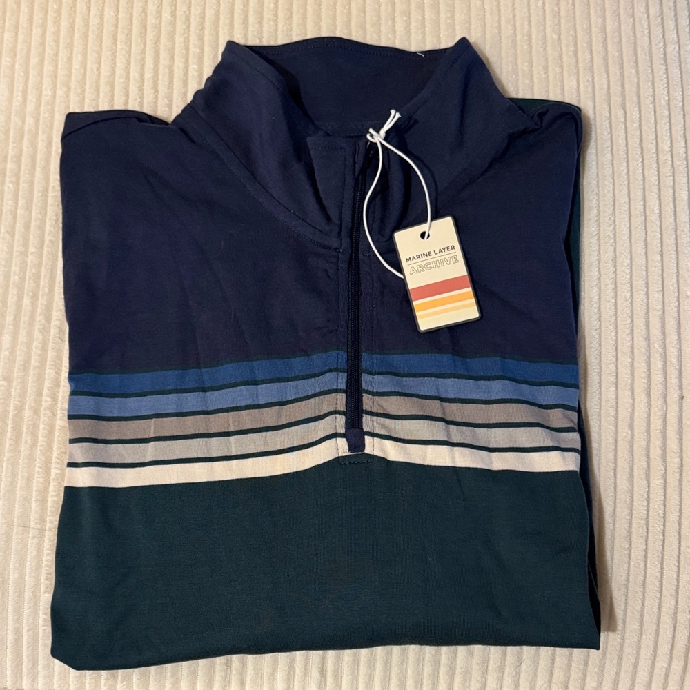 Men's Navy and Green Striped Sweater